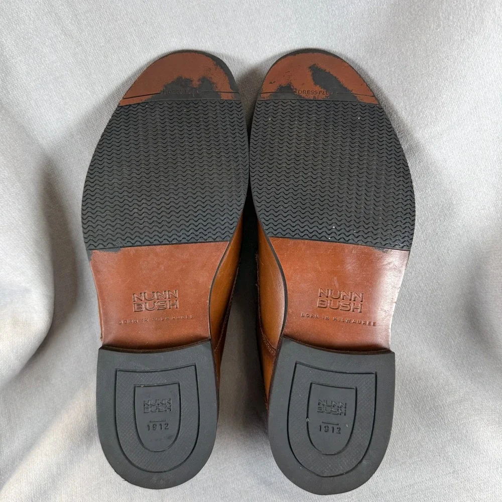 Nunn Bush Cap Toe Oxford Mens 10 Cognac Brown Leather Comfort Gel Dress Shoes